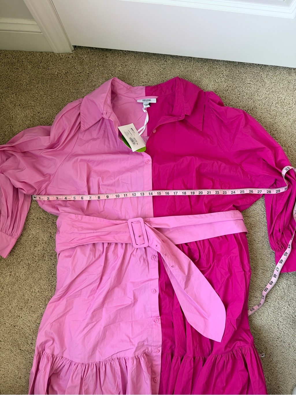 Nwt Christopher John Rogers 2 Tone Pink Shirt Dress Belted Button Tiered 24w/26w — image 5 of 8
